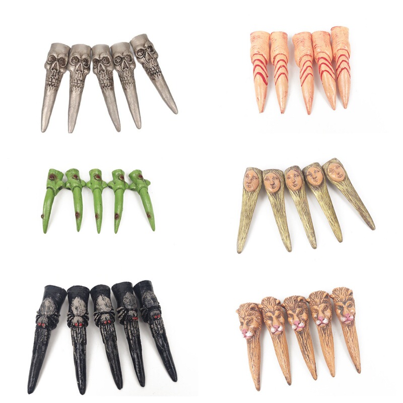 Halloween Party Long Finger Cots Decoration Horror Zombie Spooky Witch Nail Covers Dance Performance Props Special Effects