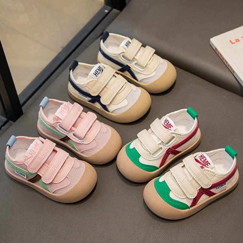 2024 весной новые детские анти-пинать мягкие туфли из ткани детские липучки коллаж повседневные туфли для девочек холст туфли