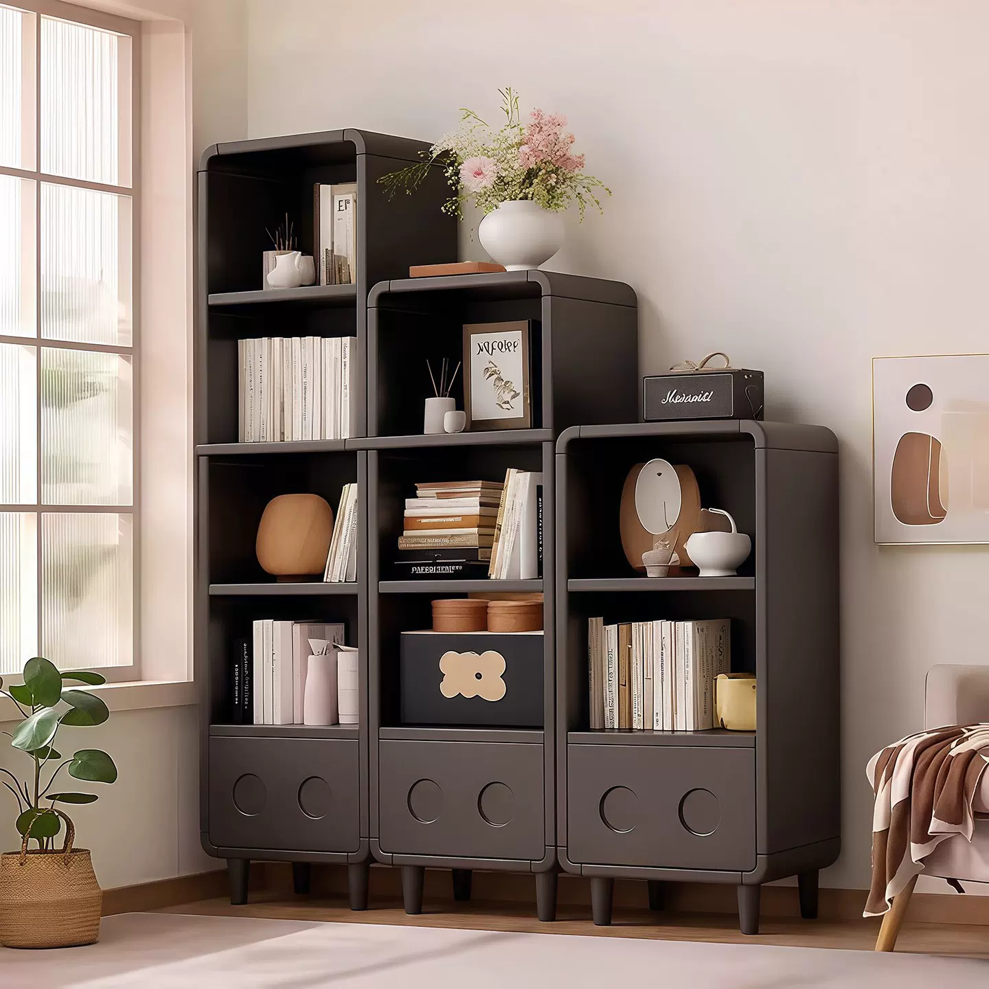 角柜墙角三角靠墙置物柜窗边柜飘窗柜子书柜储物柜一体复古转角柜