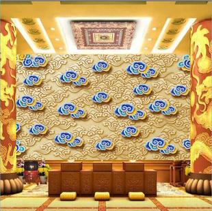 3d three-dimensional relief wallpaper classical style hotel lobby luxury background wall cloth Buddha Hall God table Golden auspicious cloud wallpaper
