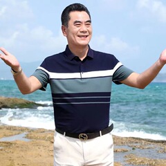 お父さん夏服半袖tシャツ中高年メンズシルクコットン上着中年メンズカジュアルpoloシャツ父