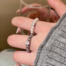 明艳动人！方糖锆石珍珠戒指女轻奢小众高级感指环简约气质食指戒