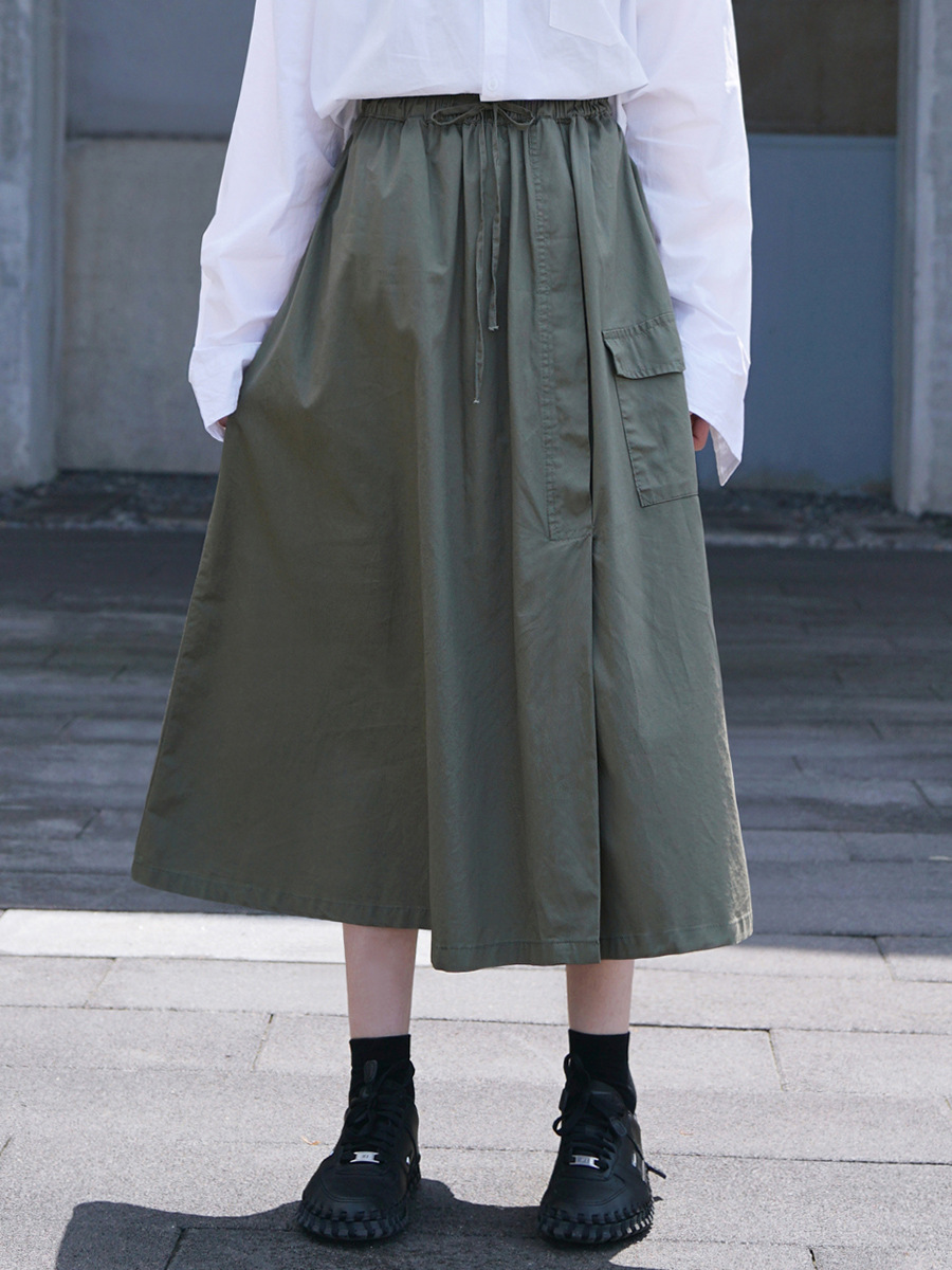 Summer solid green Japanese retro skirt