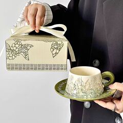 レトロな油絵のような鈴蘭開コーヒーカップ皿手描きラテカップセットオリジナルプレゼント陶磁器カップお土産