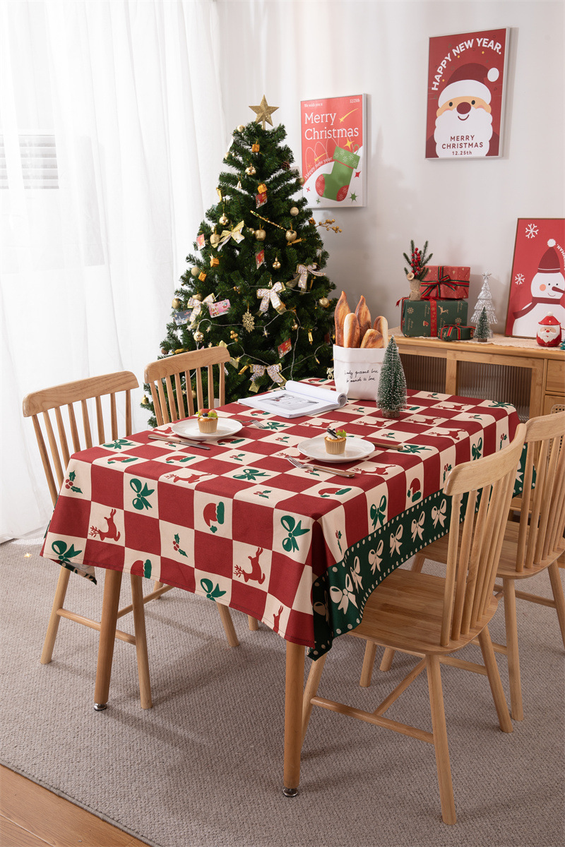 Tovaglia natalizia con bandiera da tavolo stampata in poliestere impermeabile, decorazione natalizia, con fiocco di neve e fiore di alce_voghion.com