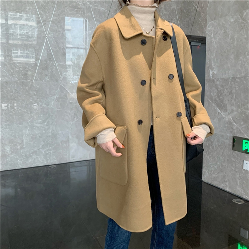 2021双面羊毛大衣女秋春季新款毛呢外套大衣中长小个子羊毛呢大衣
