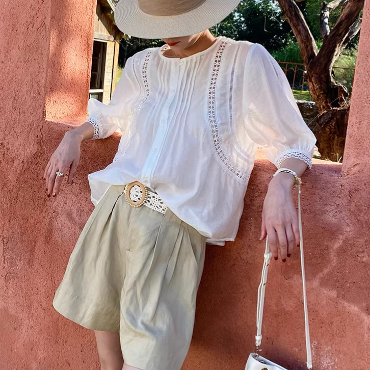 Lightweight Tencel Linen Lace Artistic Blouse French-Style Shirt Thin Breathable Top Women's Summer Shenzhen Nanyou Women's Clothing Spring Lightweight Tencel Linen Lace Artistic Blouse French-Style Shirt Thin Breathable Top Women's Summer Shenzhen Nanyou Women's Clothing Spring