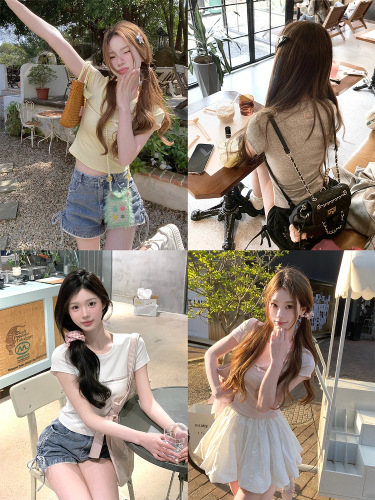 Cotton 210g Girly Style Straight Shoulder T-Shirt 2025 New Arrival Short Sleeve Top Slim Fit Women's Compression Invisible Unique and Beautiful