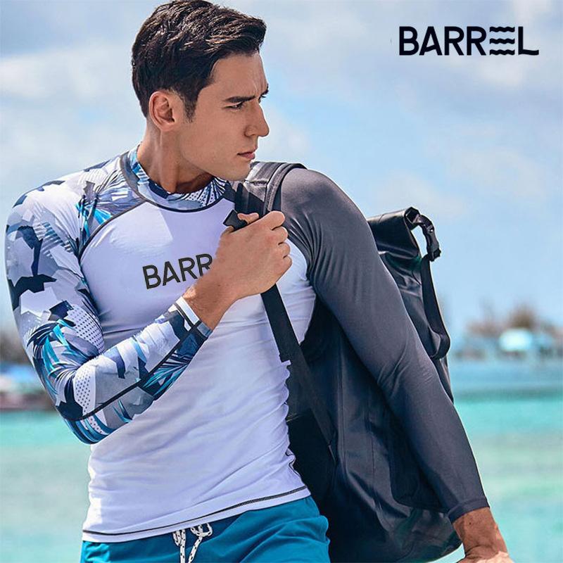 Men's Swimwear Long-Sleeved Wetsuit Top Sun Protection Quick-Drying Swimsuit Jellyfish Suit Surfing Suit Snorkeling Free Diving