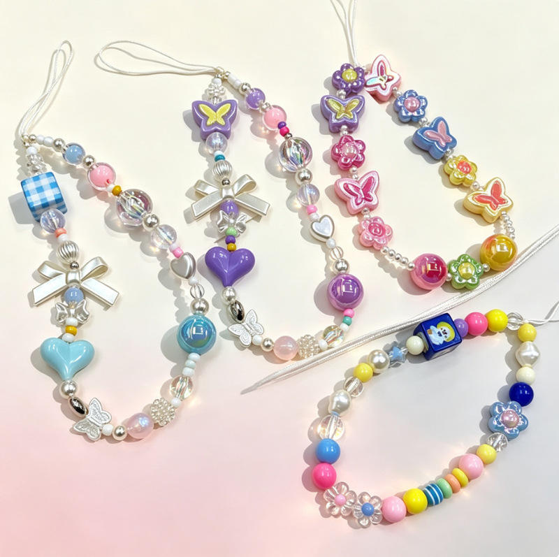 DIY dopamine-colored candy butterfly flower beaded phone chain strap ccd chain pendant from Yiwu