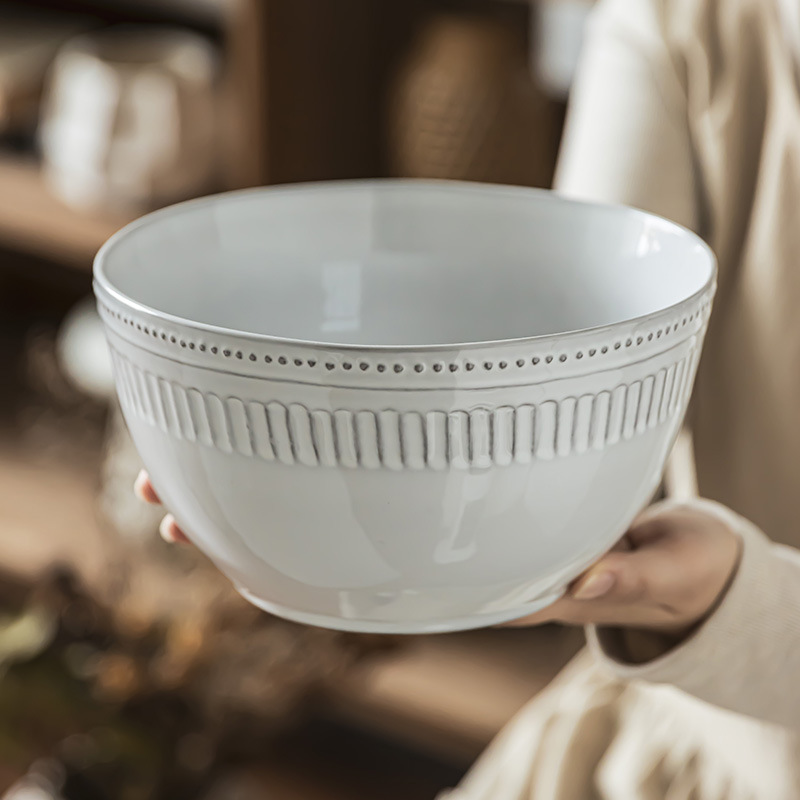 Relieve creativo tazón de cubiertos de cerámica cuenco profundo tazón casero gran tazón de ensalada de frutas verduras grises tazón de fideos
