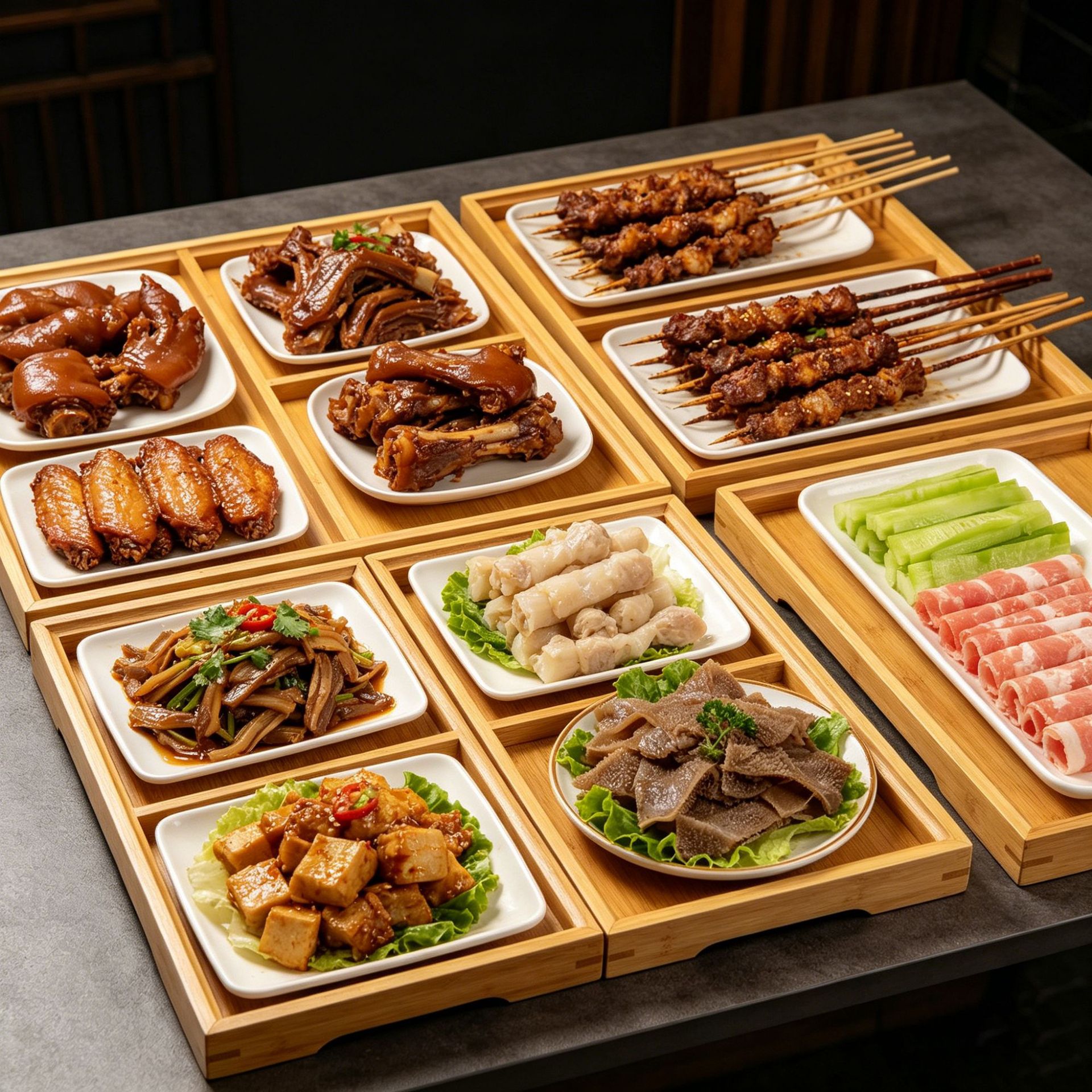 Bandeja rectangular de bambú restaurante comercial platos de platos domésticos bandeja de té tamaño múltiple bandeja de bambú al por mayor al por mayor