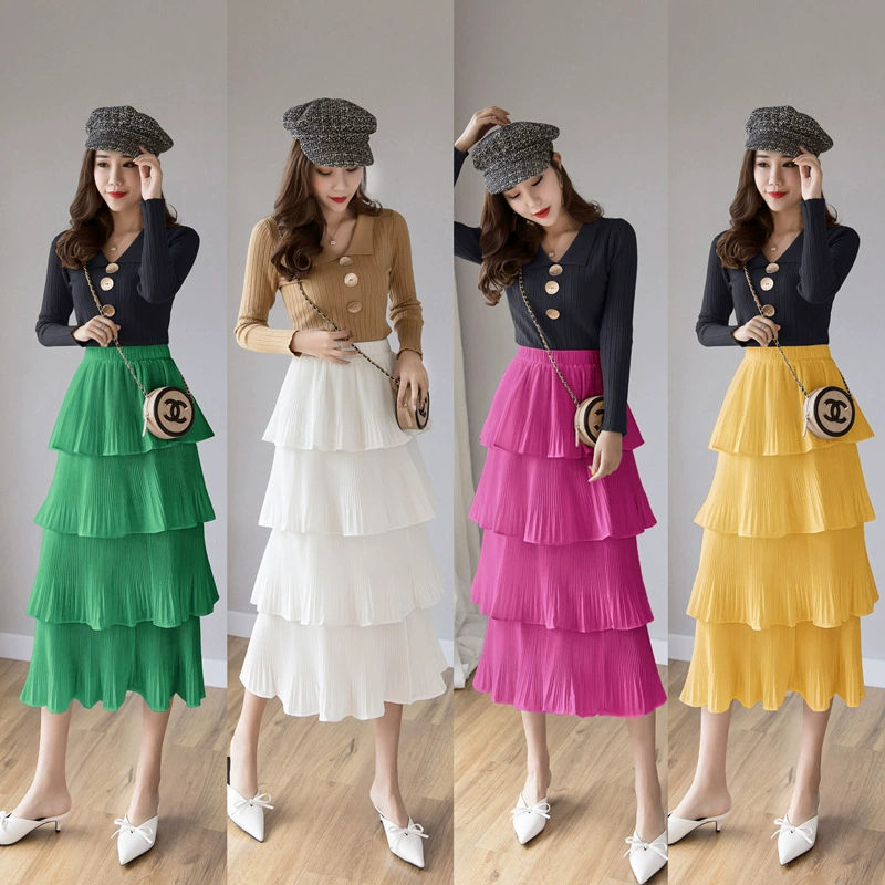 Настоящий снимок весны и лета 2022, новая плиссированная многослойная юбка-торт в корейском стиле, юбка-пачка, юбка принцессы, утягивающая юбка