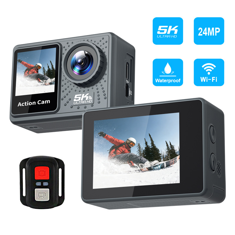 Outdoor waterproof sports camera 5K HD anti-shake remote control dual screen camera mini sports camera factory in stock