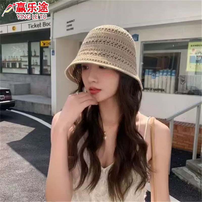 25 summer annual hat female summer sun protection hat age-reducing travel all-matching face-looking small woven breathable sun-proof bucket hat