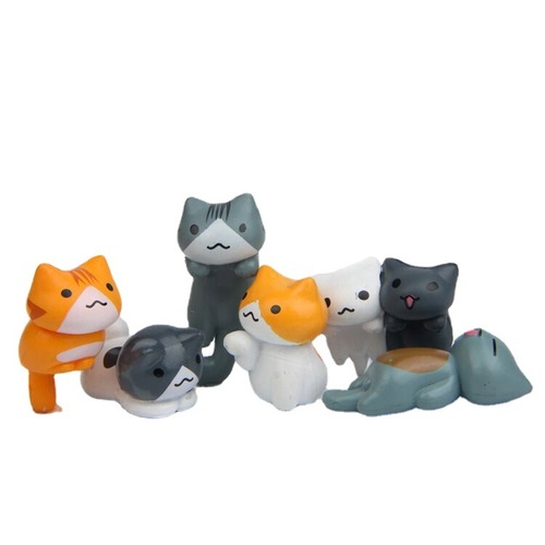 6 cute Japanese cat and tiger cat figures, Korean version, versatile, creative, fresh, micro-landscape, gardening and landscaping dolls
