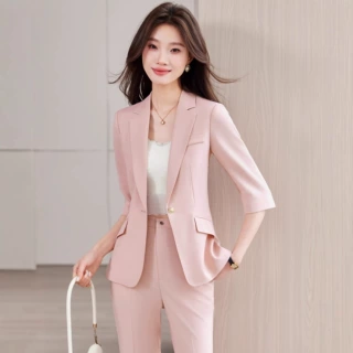 中袖西装外套女2026新款夏薄款高级正装洋气时尚修身休闲西服套装