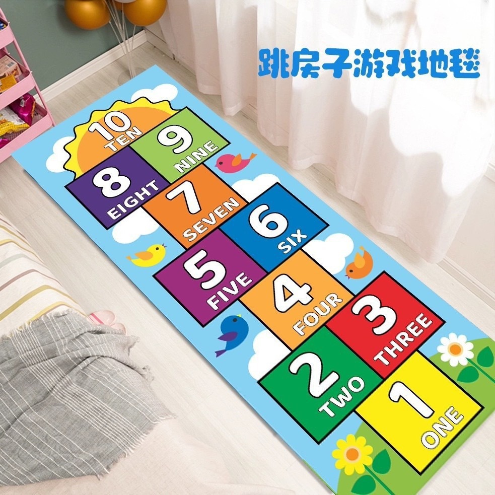 Cartoon Children's Room Crystal Velvet Foot Mat Hopscotch Game Carpet Bedroom Bedside Blanket Educational Floor Mat Washable Mat
