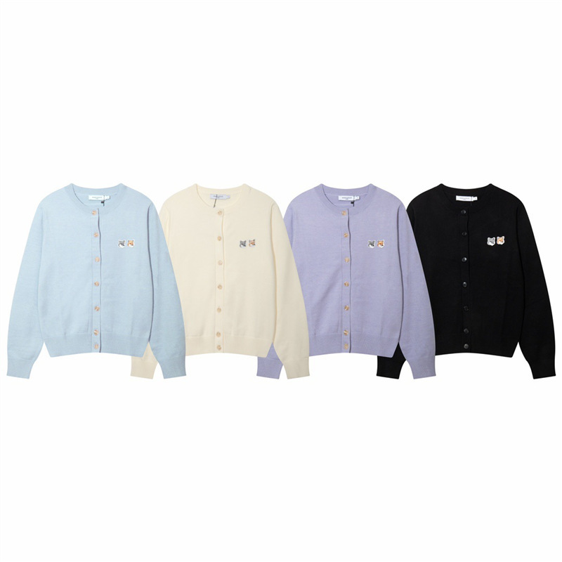 Maison Kitsune Zhao Lusi's Same Classic Double Fox Head Embroidered Round Neck Wool Knitted Cardigan Jacket