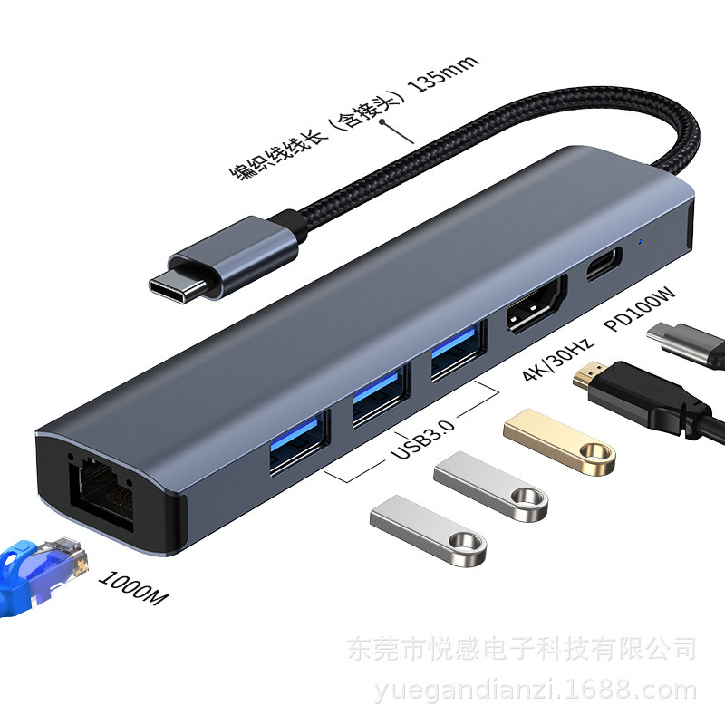 クロスボーダーusb3.0ハブrj45ネットワークカード拡張ドックtypecノートパソコン変換器五合一hub|undefined