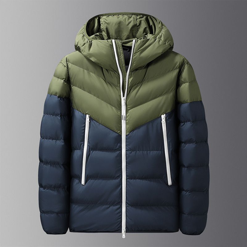 Transfronterizos otoño y invierno hombres con capuzas de pluma de algodón clásico de color contraste costillas gruesas chaqueta de algodón deportivo casual para hombres