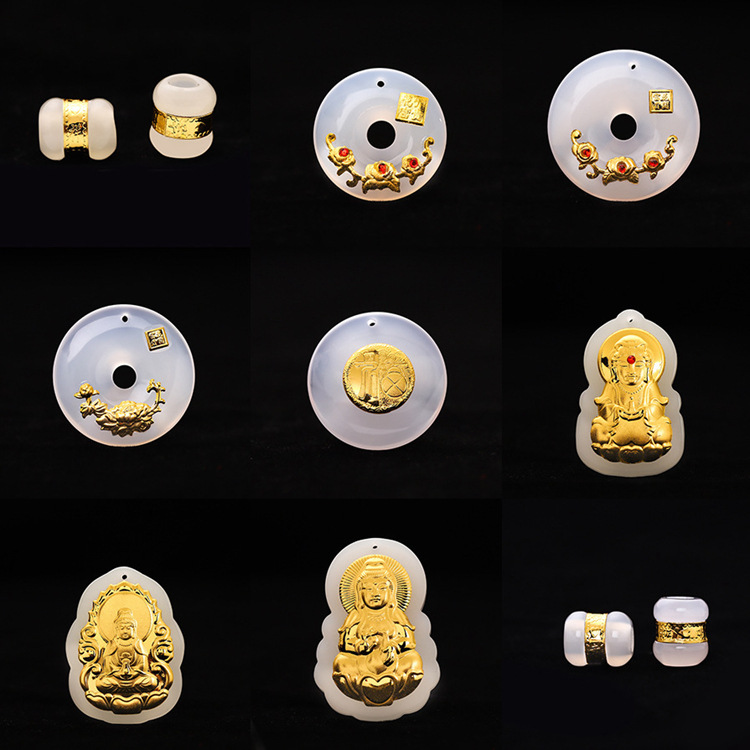 足金白玉吊墜觀音彌勒佛貔貅如意金鑲玉掛墜 產品圖冊集項鍊批發