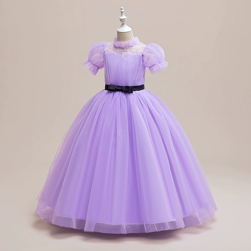 Длинное платье-принцесса для подростков, пышные рукава, дефиле, LP-513-Purple, 130–160 см