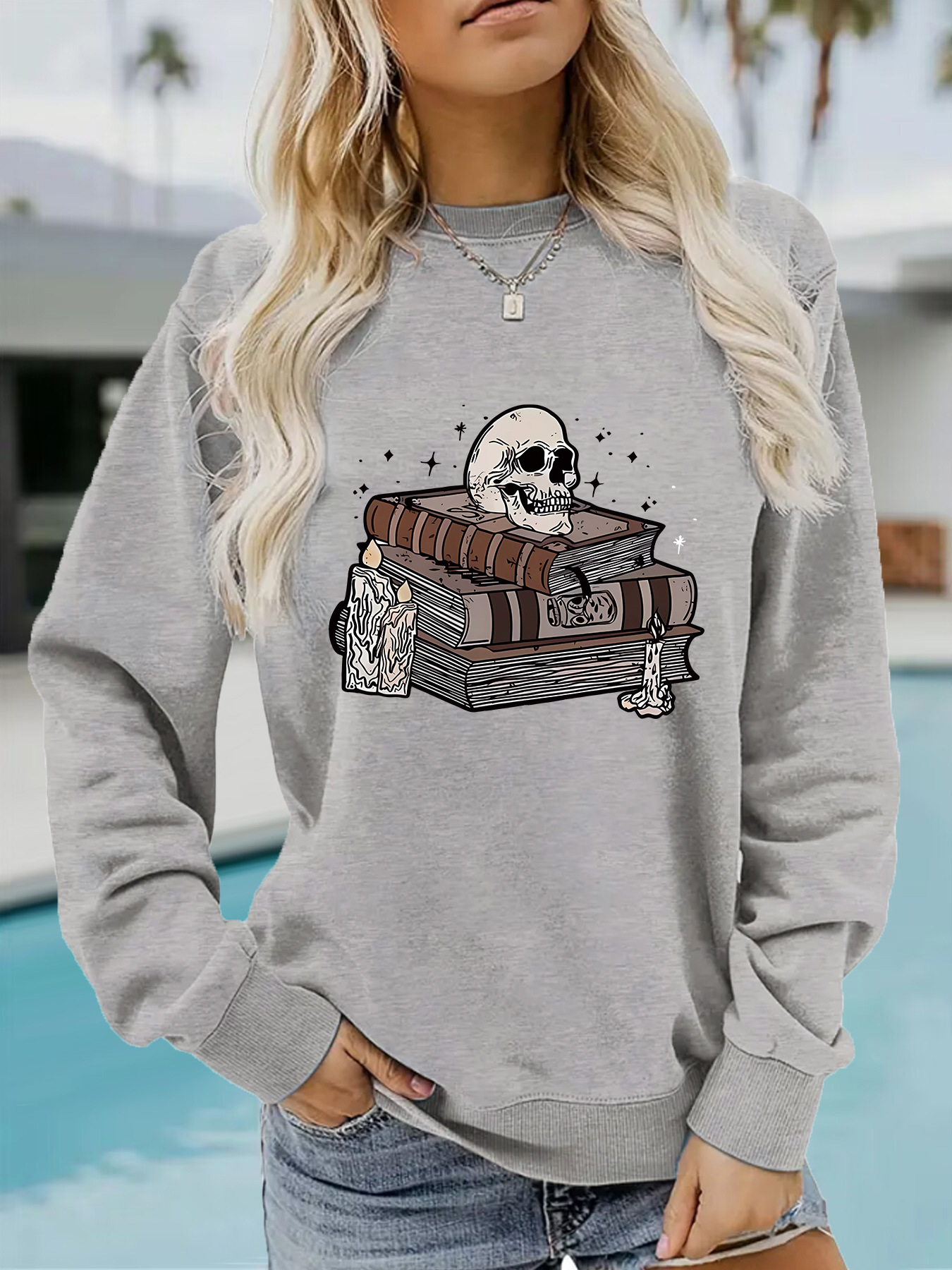 Women's Sweatshirt With Halloween Print Long Sleeve Pullover_voghion.com