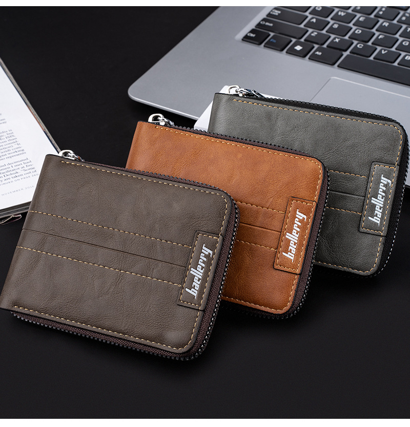 All Seasons Season Men's Solid Color Pu Leather Zipper Small Wallets