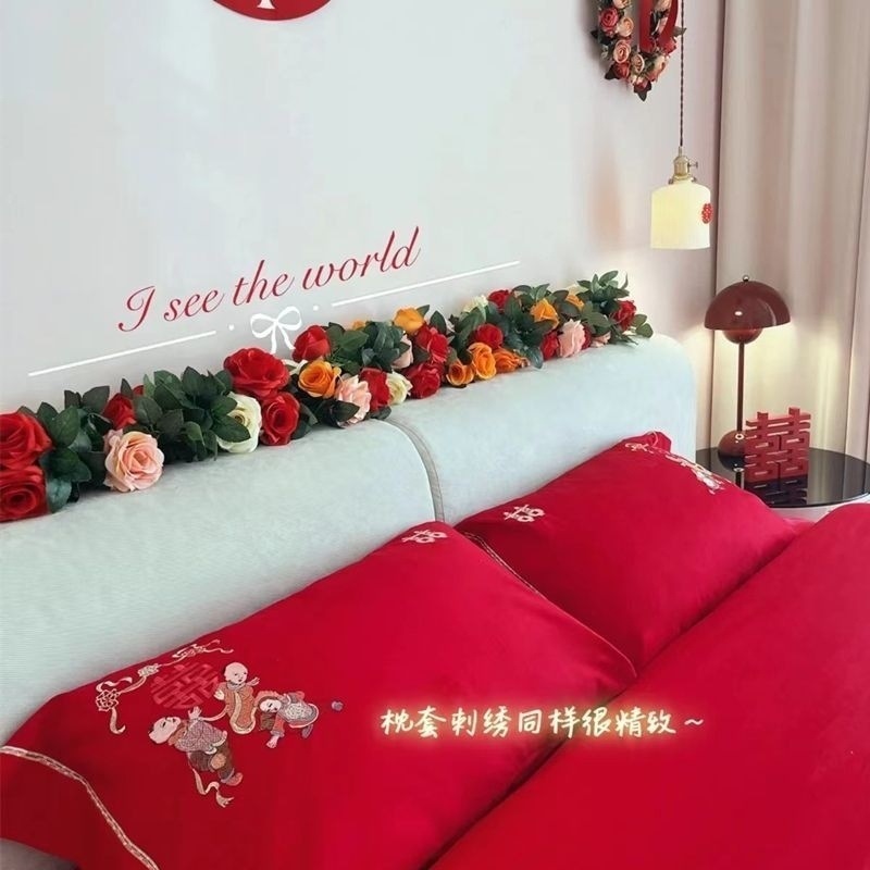 床头仿真花藤条结婚花高档玫瑰花吊顶空调管道花藤条遮挡婚房装饰|undefined