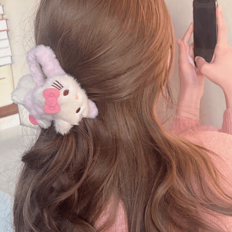 Autumn and Winter Sweet Girl KT Cat Plush Grab Clip Cartoon Cute Shark Clip High Color Value Head Clip Hairpin Hair Accessories