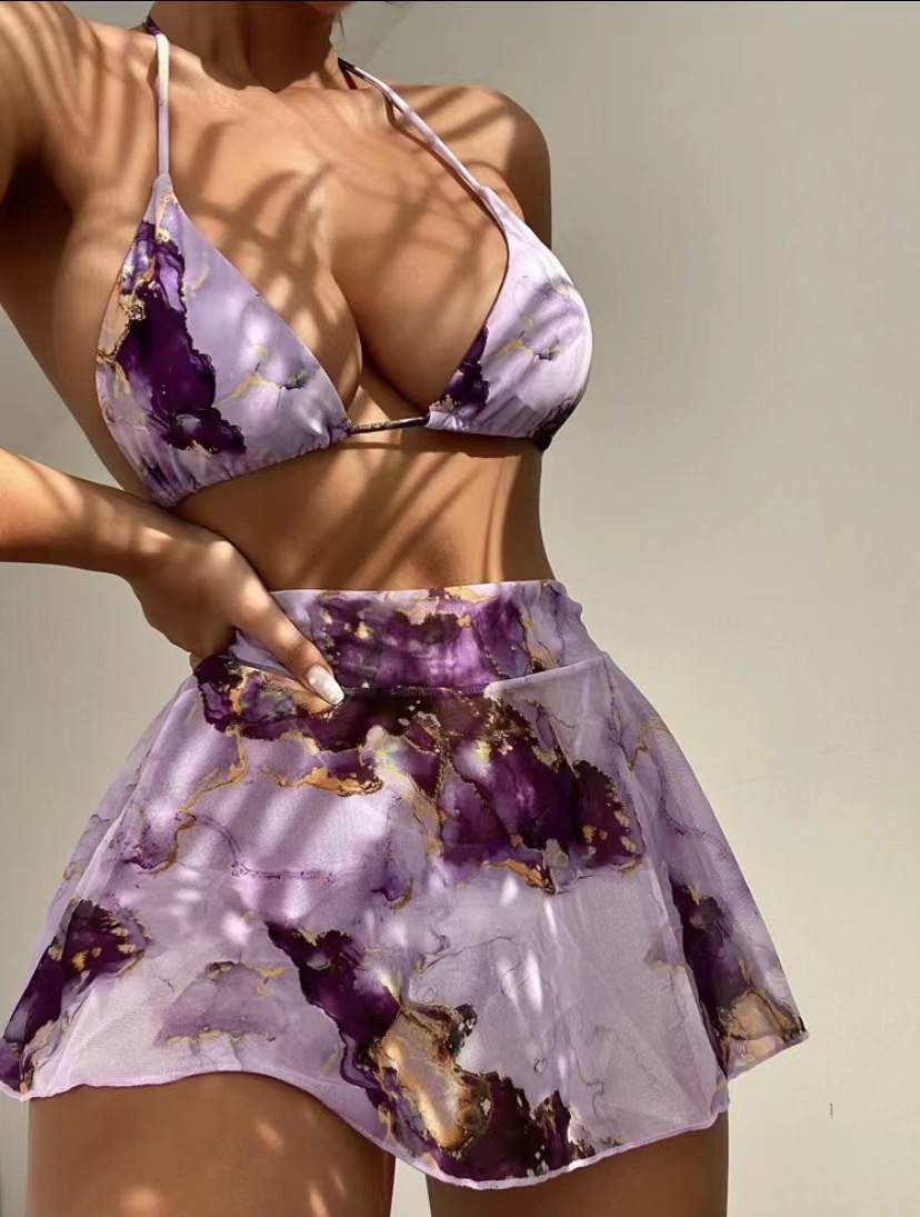 Bra&Panty Set Bra Category Women's Floral 3 Pieces Set Bikinis Swimwear