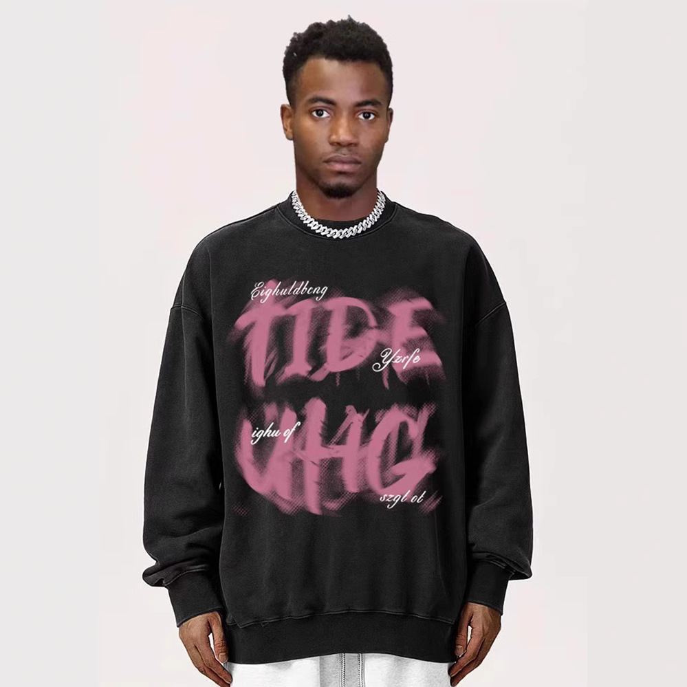 Comercio exterior transfronterizo pesado lavado con agua viejo impresión de cuello redondo chaqueta hombre vintage americano chaqueta media larga