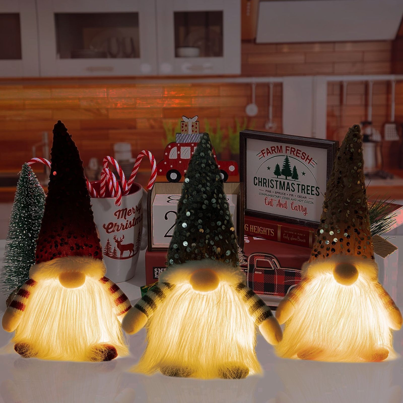 Navidad transfronteriza muñeca sin rostro decoración gorra de sequillas puede brillar adornos encantadores enanos Rudolf