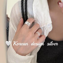 韩版东大门秋冬新款亮银饰品 S925纯银ins风光面双层戒指高级感女
