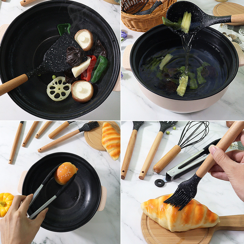 硅膠鍋鏟湯勺12件套不粘鍋噴點硅膠鏟北歐耐高溫硅膠廚具套裝批發
