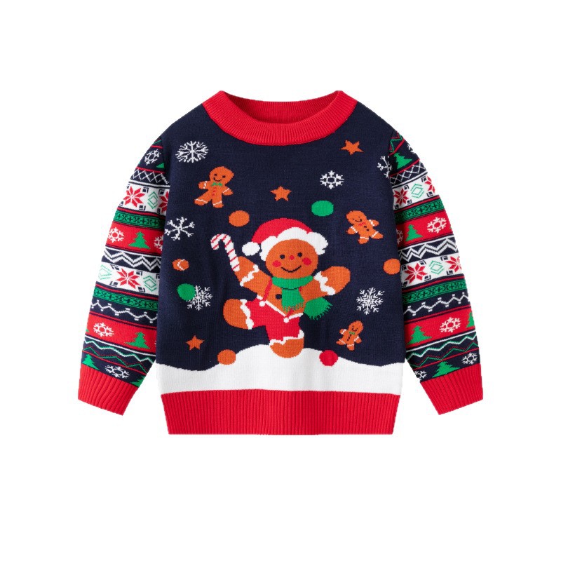 Amazon 2026 nuevos niños europeos y estadounidenses dibujos animados pan de jengibre hombre suéter de Navidad para hombres y mujeres otoño y invierno camiseta de punto image 6