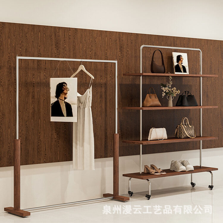 Women's Clothing Store Display Rack, Floor-Standing Vintage-Style Stainless Steel Clothes Rack, Clothing Store Bag and Shoe Storage Display Shelf Women's Clothing Store Display Rack, Floor-Standing Vintage-Style Stainless Steel Clothes Rack, Clothing Store Bag and Shoe Storage Display Shelf