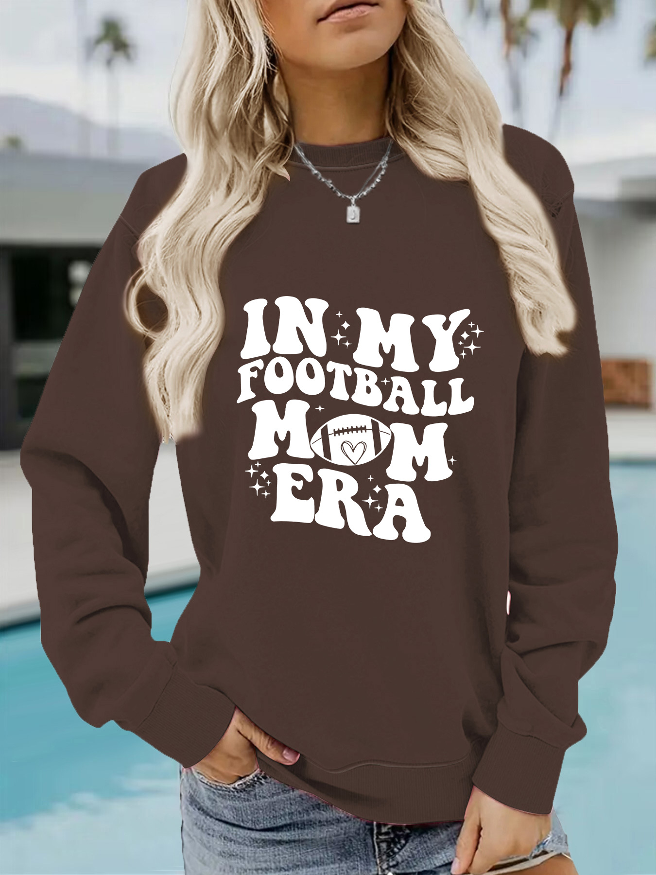 Autumn And Winter Women's Casual Long Sleeve Round Neck IN MY FOOTBALL Printed Pullover Sweatshirt_desvips.com