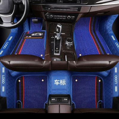 Modelə uyğun ayaqaltı, mat environmentally friendly material non-slip - five-seat-car-order-note-model-year-blue-leather-and-blue-chenille-silk-cover-door-edge