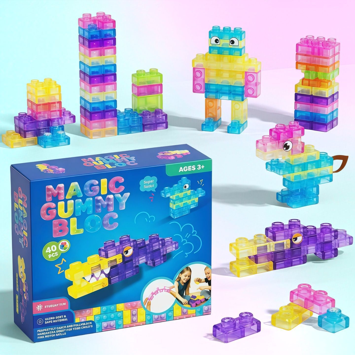Bloques de construcción de gelatina transfronterizos, bloques de construcción de bloques de goma blanda, juegos de rompecabezas, juguetes de descompresión