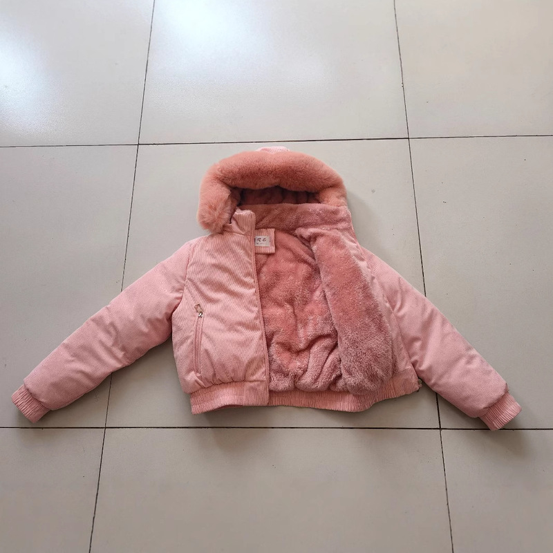 2025外国貿易の新型韓国版綿服の女性の短いタイプの小さい子は綿服の純色の大きい毛の襟の綿入れの上着のファッションを厚くします。|undefined