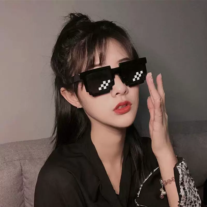 抖音爆款搞怪马赛克太阳镜时尚街拍打码墨镜派对二次元像素眼镜潮