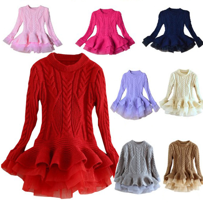 Vêtements de noël pour enfants, robe d'hiver en laine tricotée à manches longues pour filles, tenue de princesse moelleuse_voghion.com