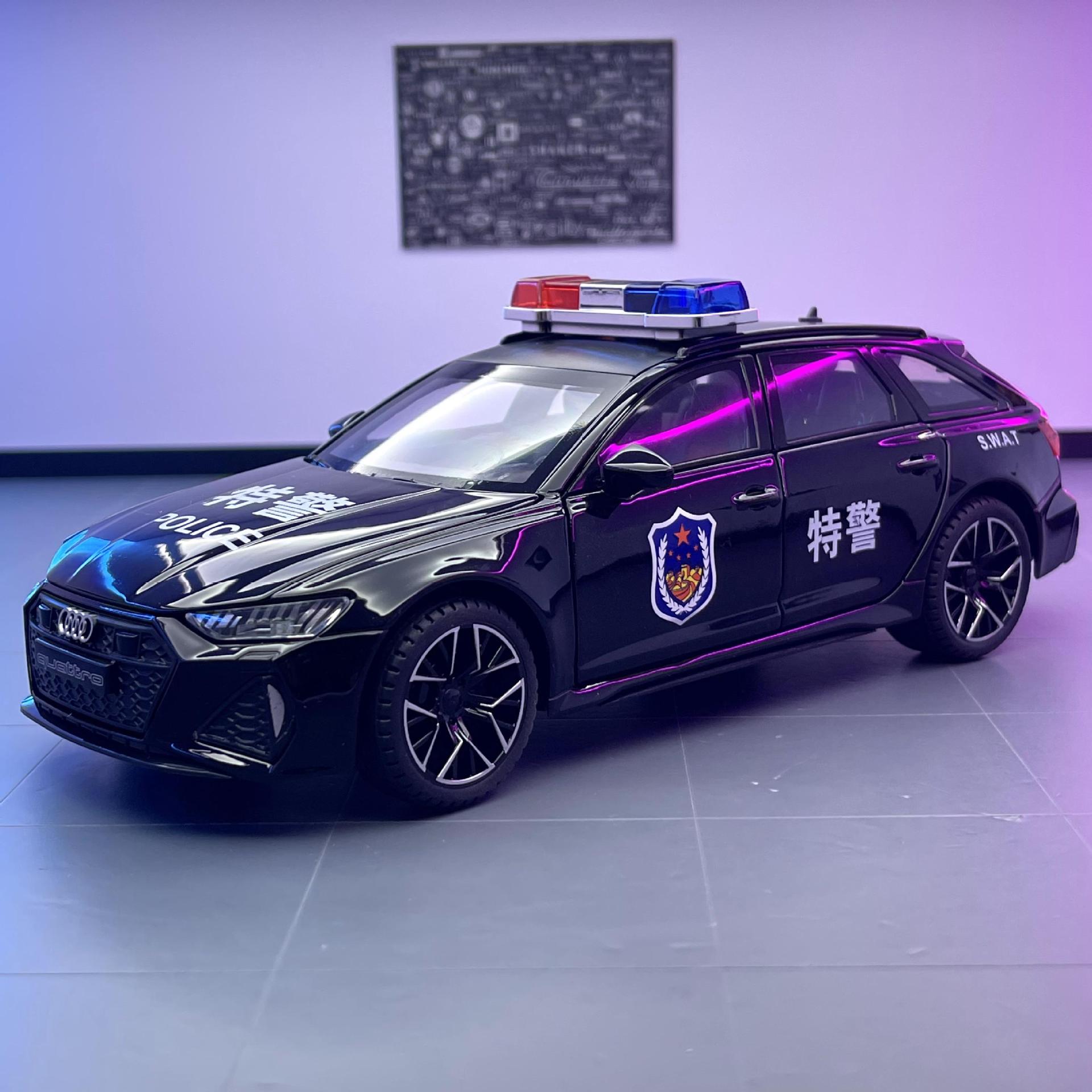 Weili modelo de coche de aleación 1: 24 nuevo Audi RS6 coche de policía con sonido y luz Tire hacia atrás modelo de coche de juguete colección de decoración