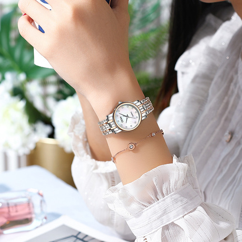 Korean fashion ladies watch fully automatic non-mechanical stainless steel waterproof quartz watch female student steel band watch