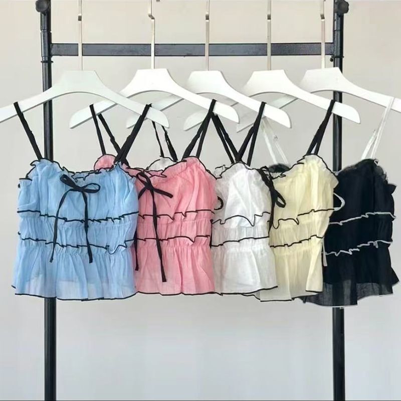 Sexy Spice Girl Sweet Camisole Vest Women's Summer New Stitching Lace-up Niche Elegant All-match Top