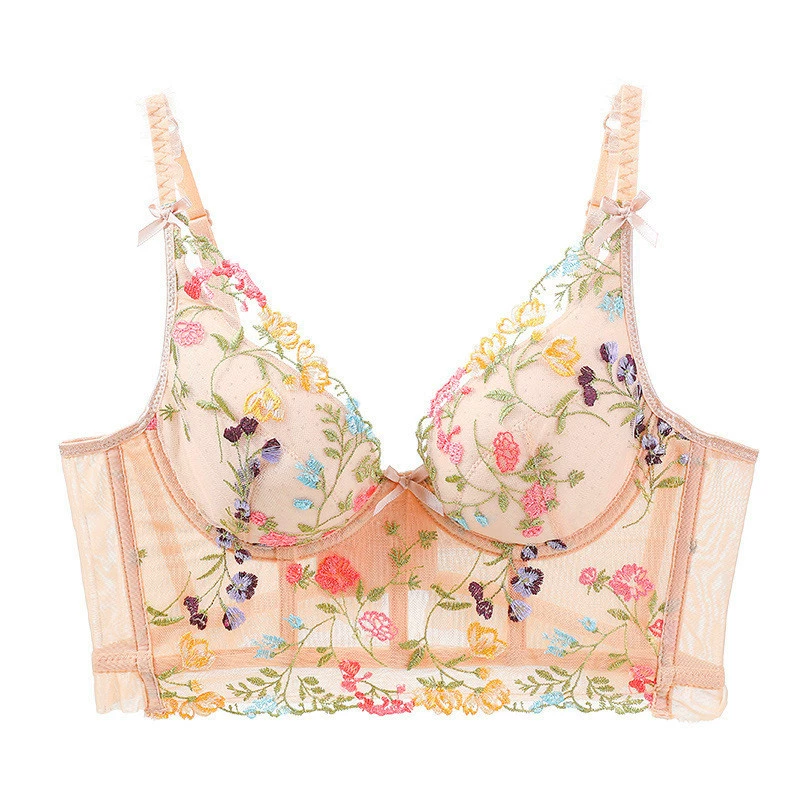 Push-Up Bra Set, Embroidered Longline with Steel Rings, Women's AB Cup 32/70–38/85 (S–XL)