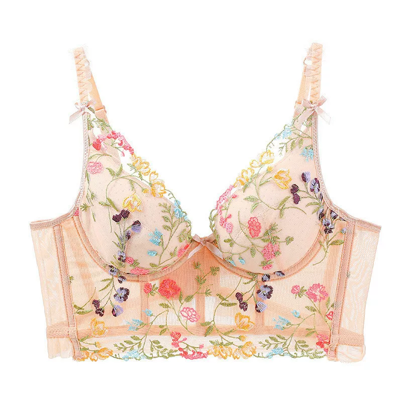 Push-Up Bra Set, Embroidered Longline with Steel Rings, Women's AB Cup 32/70–38/85 (S–XL)