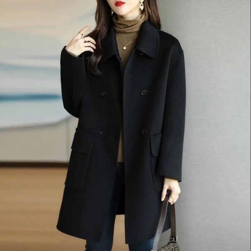 大码中长款红色双面毛呢外套女2025秋冬新款加厚妈妈呢子大衣冬款|undefined